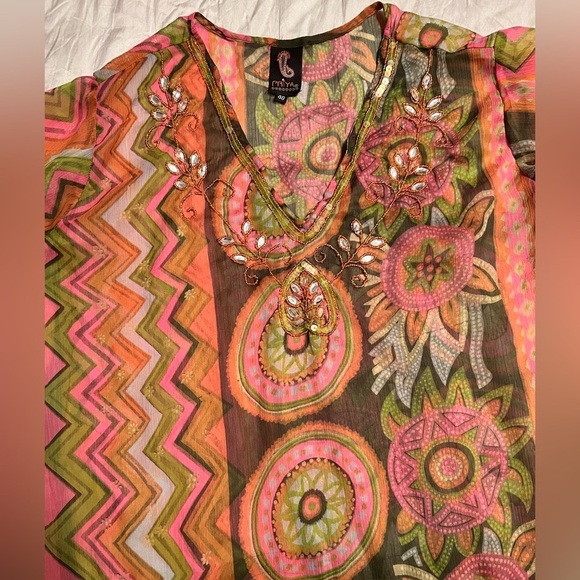 PRIYA EMBELLISHED SWIMSUIT COVER Size 40/Large adjustable waist long sleeve NWOT - Picture 9 of 11